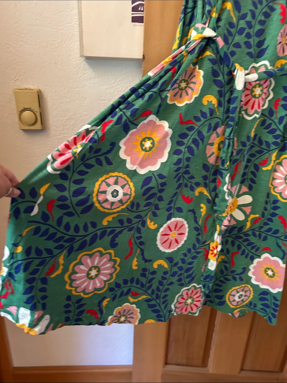 Green Floral Wrap Dress with Belt - Picture 3 of 10